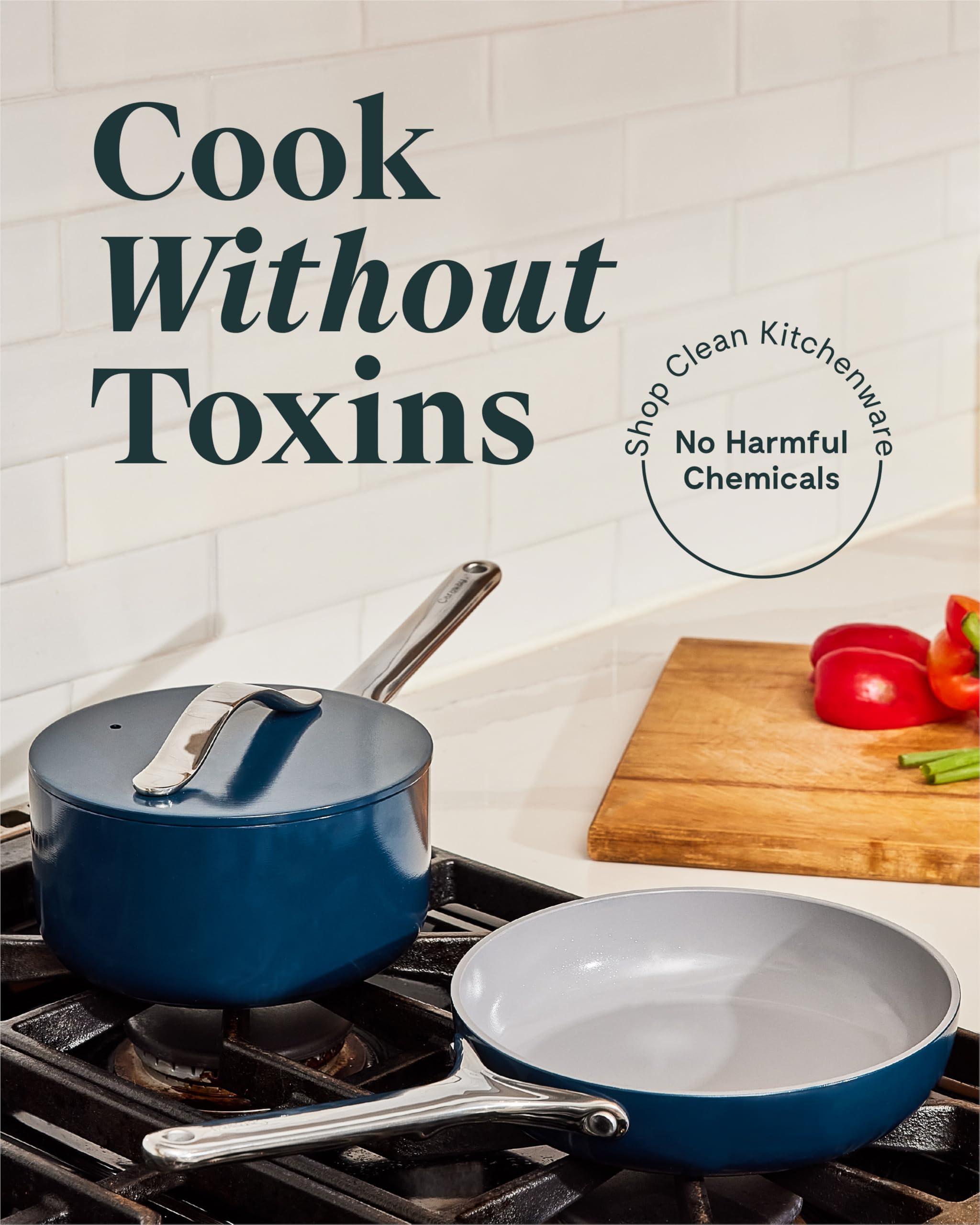 Caraway Caraway Mini Cookware Set - Non-Stick Ceramic Fry Pan (1.05 qt, 8\") Sauce Pan (1.75 qt) & Storage Rack - Non Toxic, PTFE & PFOA Free - Oven Safe & Stovetop Agnostic (Gas, Electric & Induction) - White