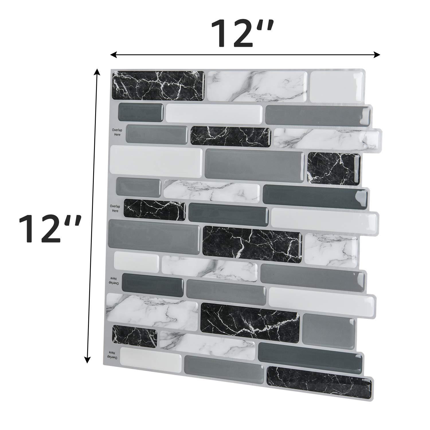 Art3d Art3d 10-Sheets Peel and Stick Kitchen Backsplash Tiles, 12\"x12\" Self-Adhesive Marble Grey Wall Tiles for Kitchen and Bathroom