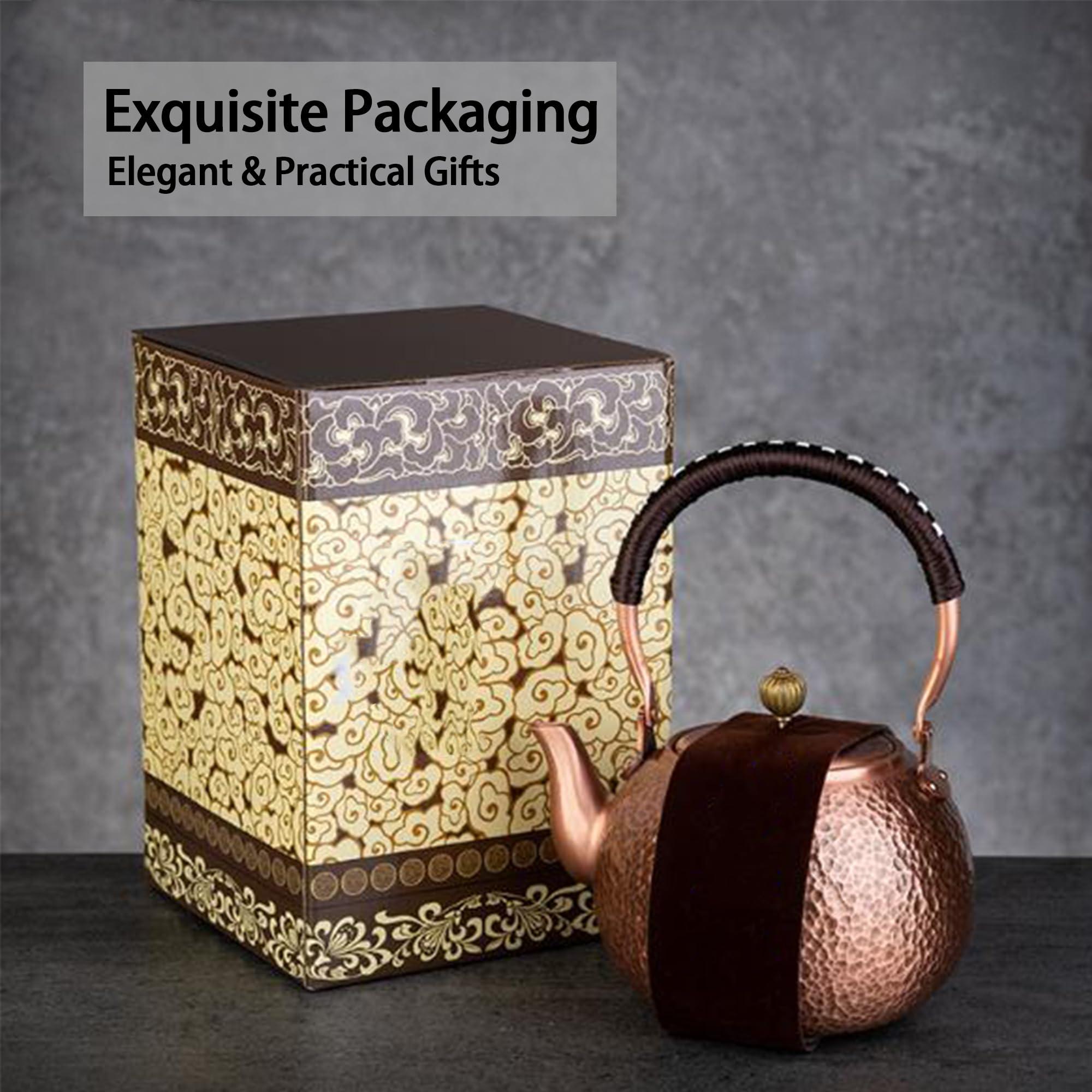 IULAVP Copper Tea Kettle for Stovetop: Handmade Solid Copper Pot without Coating, Extra Thick Stove Top Tea Kettle Teapot, Hammered Teapot for Stovetop (1420ML)