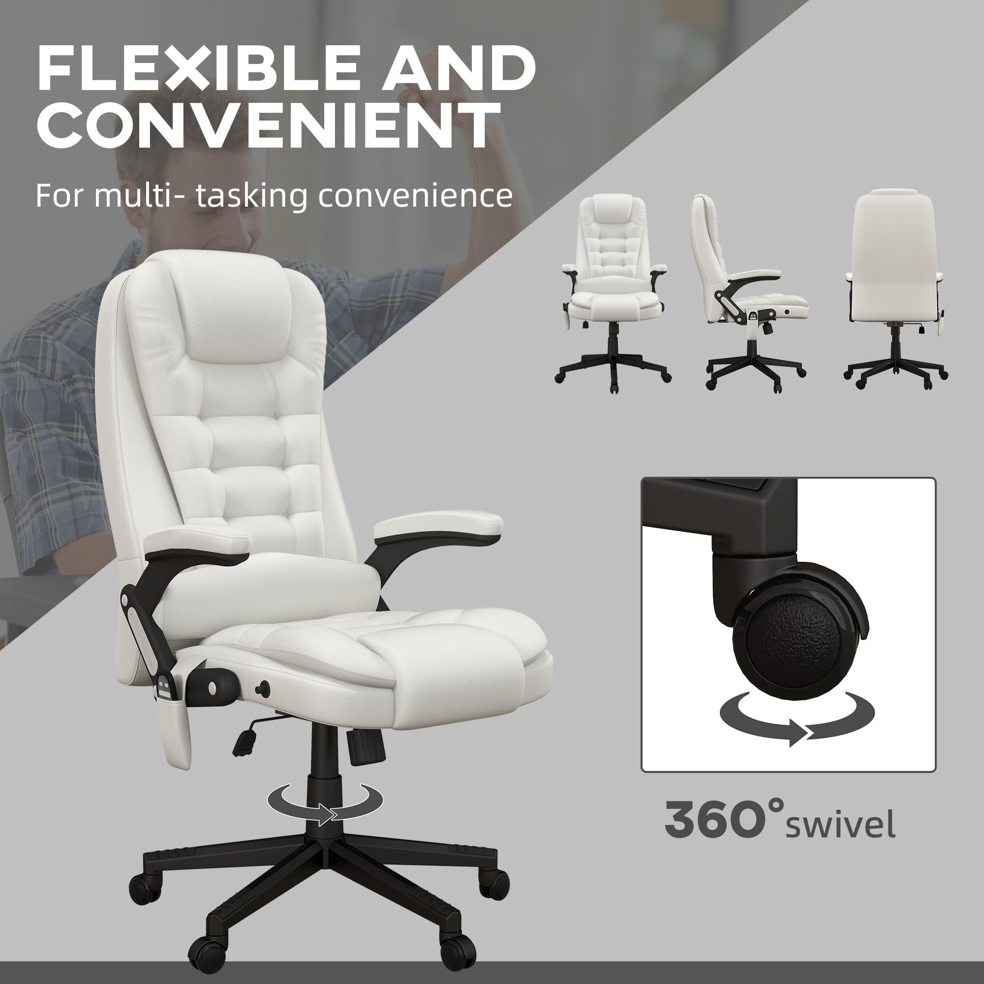 FUKEFUZ Ergonomic High Back Office Chair with Massage Function | Office Chairs 130 Recline | Computer Chair Height Adjustable | 264 Ibs Capacity - Work Chair with Wheels 360 Swivel(White)