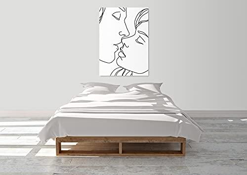 INTALENCE ART INTALENCE ART Couple Kiss Line Drawing Wall Art Decor Modern Minimalist Print on Canvas, 24x32 inches Romantic Lovers Picture Home Decor,Unique Black and White Living Room and Bedroom Poster Decoration. Classic Wrapped Artwork. Easy and Ready to Hang