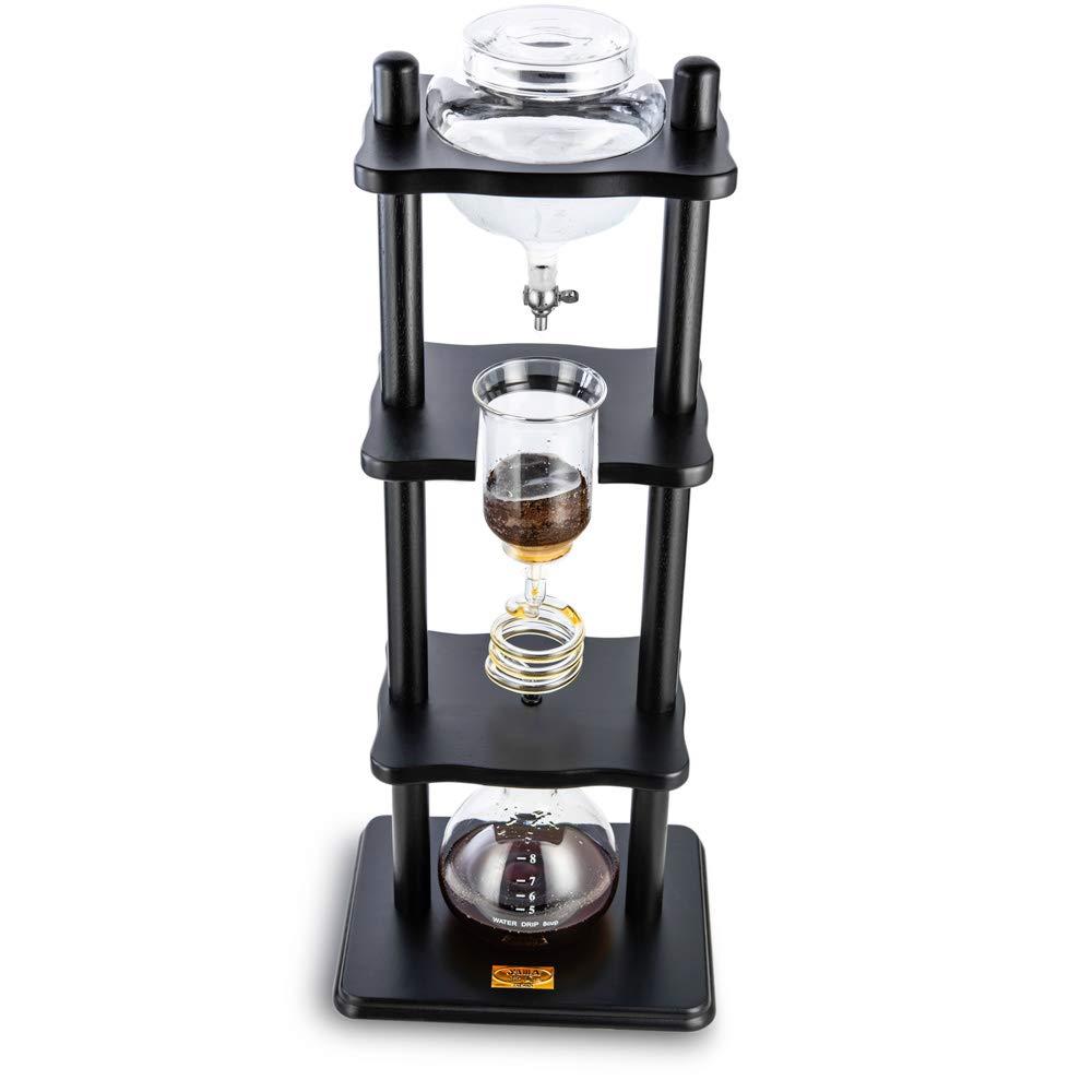Yama Glass Yama Cold Brew Maker I Ice Coffee Machine With Slow Drip Technology I Makes 6-8 cups (32oz), Large Capacity Cold Brew Coffee Tower, Black Wood Straight Frame