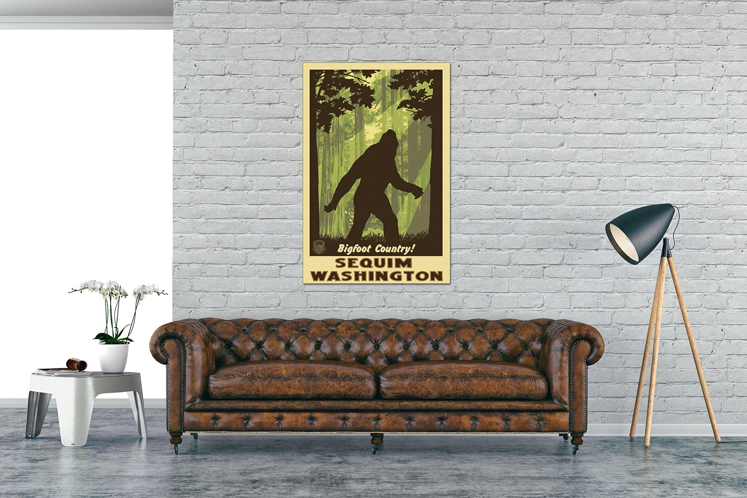 Northwest Art Mall Sequim Washington Bigfoot Shadow Giclee Archival Canvas Print Wall Art Dcor for Home & Office from Illustration by Artist Paul A. Lanquist 30\" x 45\"