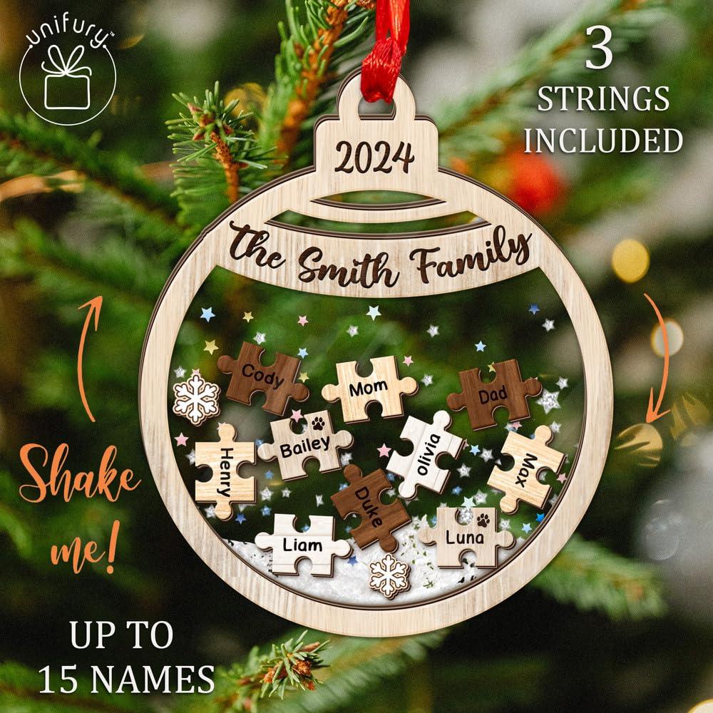 UNIFURY Unifury Personalized Family Ornaments with Dogs & Cats, Family of 2,3,4,5,6,7,8,9,10,11,12, Family Christmas Ornaments 2024, for Family Members, Family Puzzle