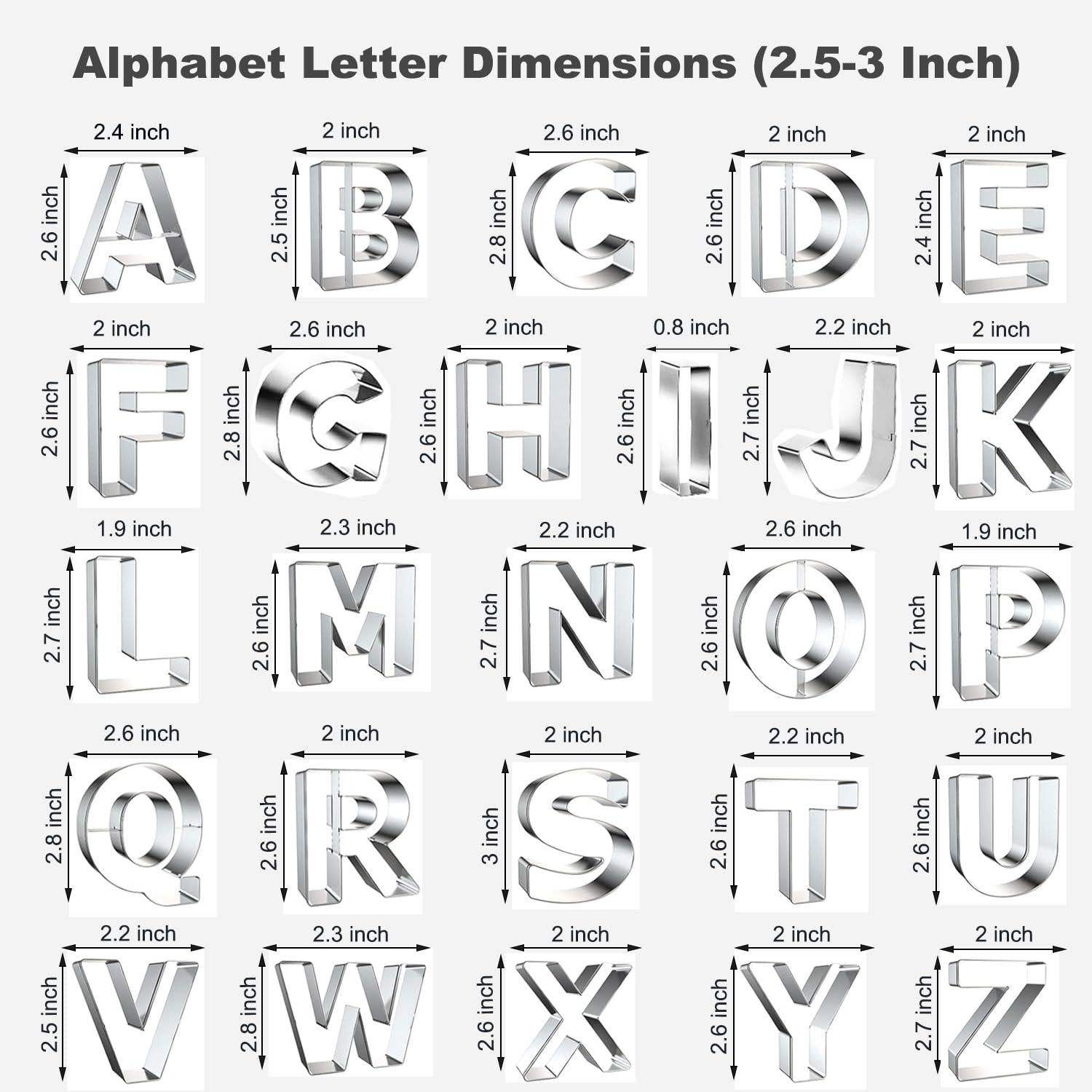 xify\'s xifys 36 Pcs Alphabet & Number Cookie Cutters, 2.5-3 Inch Assorted Sizes Stainless Steel Cookie Cutter Sets, Fondant & Dough Molds for Party Birthday Christmas, Fruit Cutting, Includes Steel Scraper