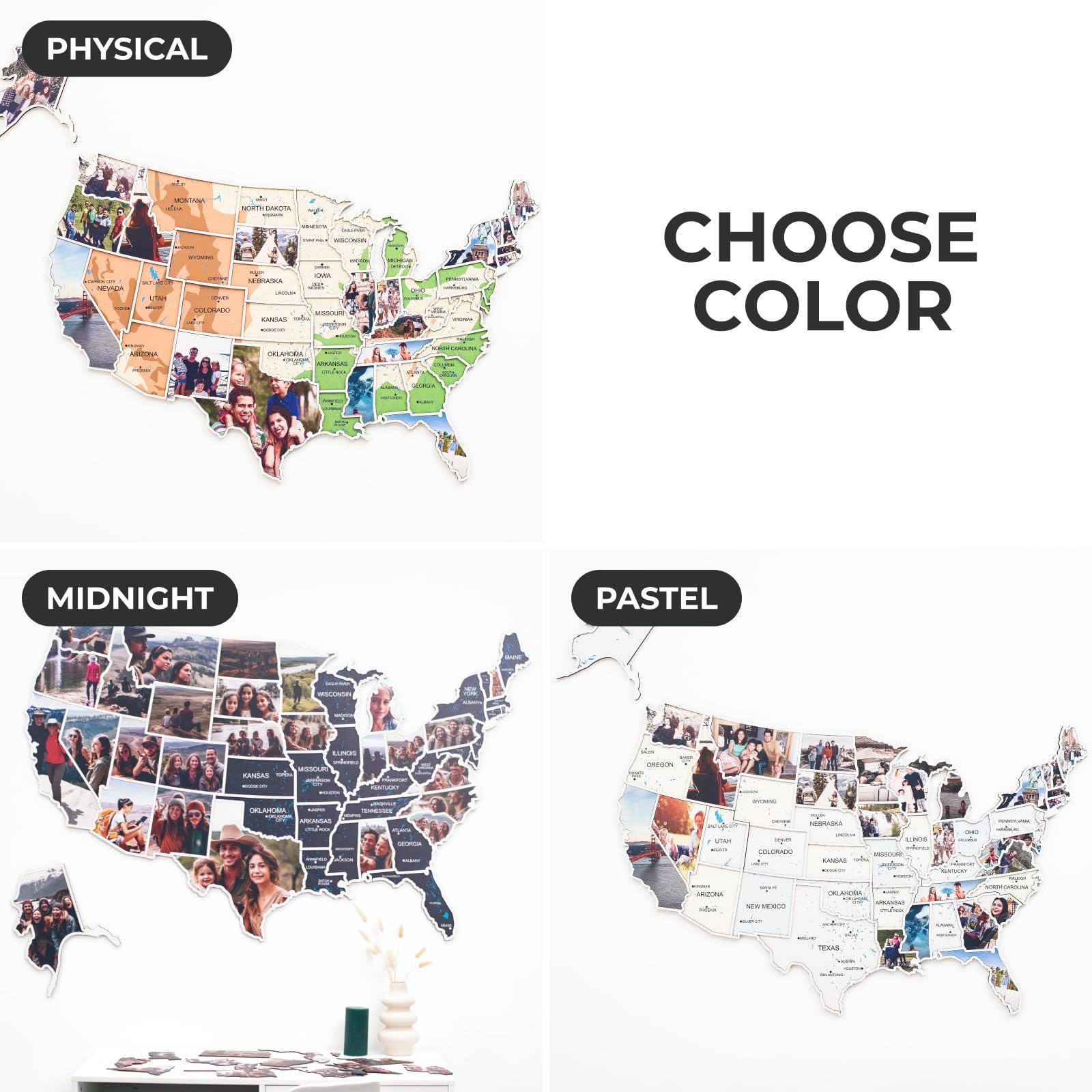 Enjoy The Wood ENJOY THE WOOD Mark Your Travels USA Photo Map - 50 States Travel Map Places I've Been Map Visited Places - US States Map Travel Tracker - Wood Wall Art For Home & Kitchen or Office (Midnight)