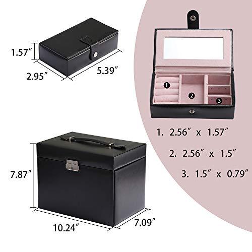 Kendal Black Leather Jewelry Box Travel Case and Lock