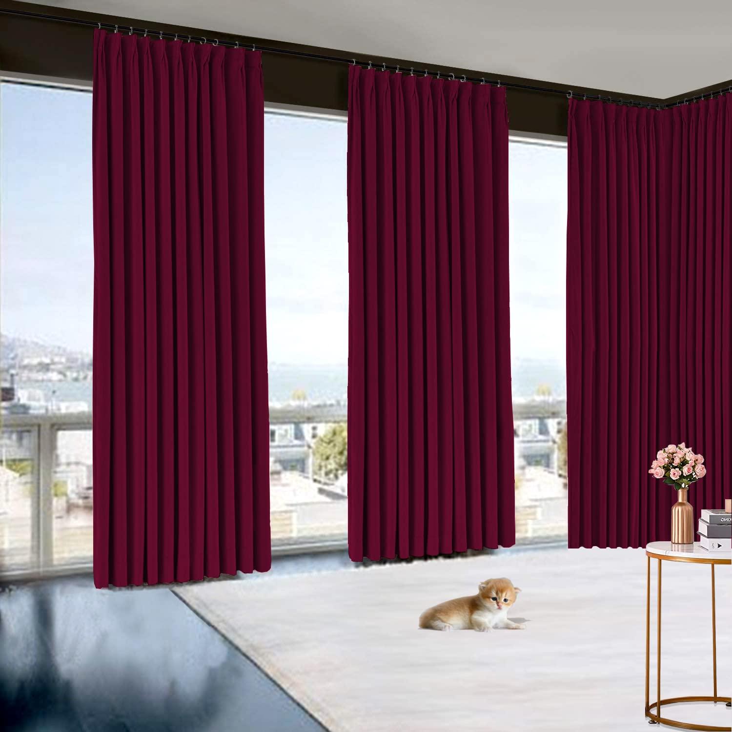 White House Linen Double Pinch Pleat Draperies Extra Long Solid Curtains 2 Story Window Hall Theater Room Office Room Partition Attractive Polyester (Wine, 60 Inch Wide by 156 Inch Long- 1 Panel)