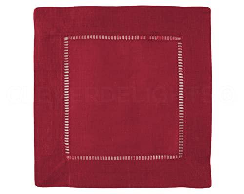 CleverDelights CleverDelights Red Hemstitch 6\" Cocktail Napkins - 12 Pack - 55/45 Linen Cotton Blend