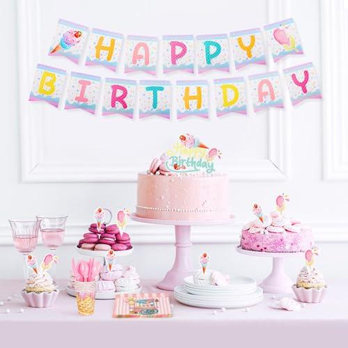 Qonmpcvu Qonmpcvu 183 PCS Ice Cream Party Decorations, Ice Cream Birthday Party Supplies, Ice Cream Party Supplies Set, Ice Cream Backdrop Tablecloth With Vibrant Paper Plates, Napkins, Cups Serve 20 Guests