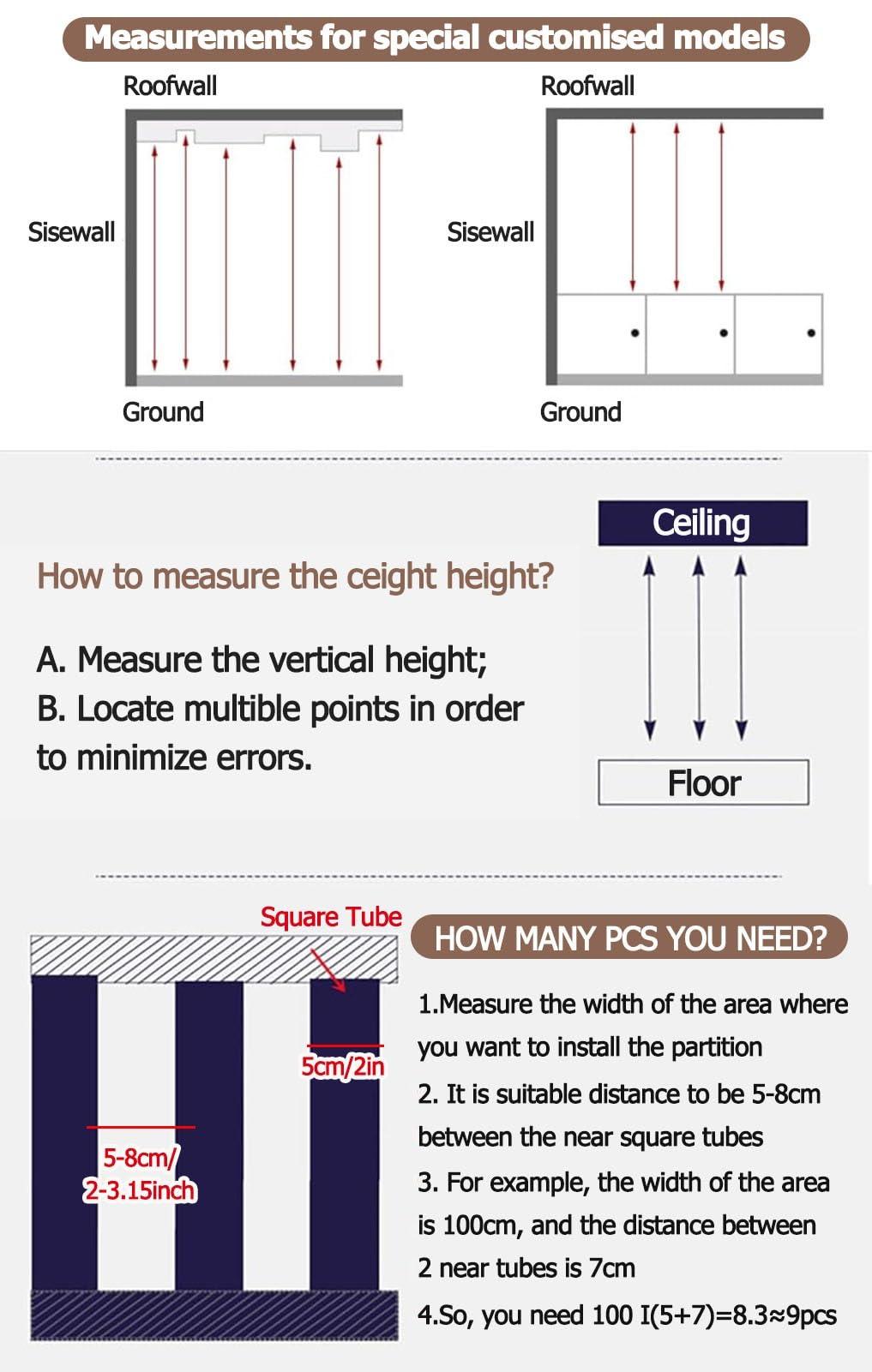 MObyat 8ft 7ft 6ft 5ft 4ft 3ft 2ft Tall Room Divider Column Black, Adjustable Height Wooden Frame Room Separator Fence/Freestanding Modern Wall Post Partition(3PCS,Height 90CM/35.4IN/2.95FT)