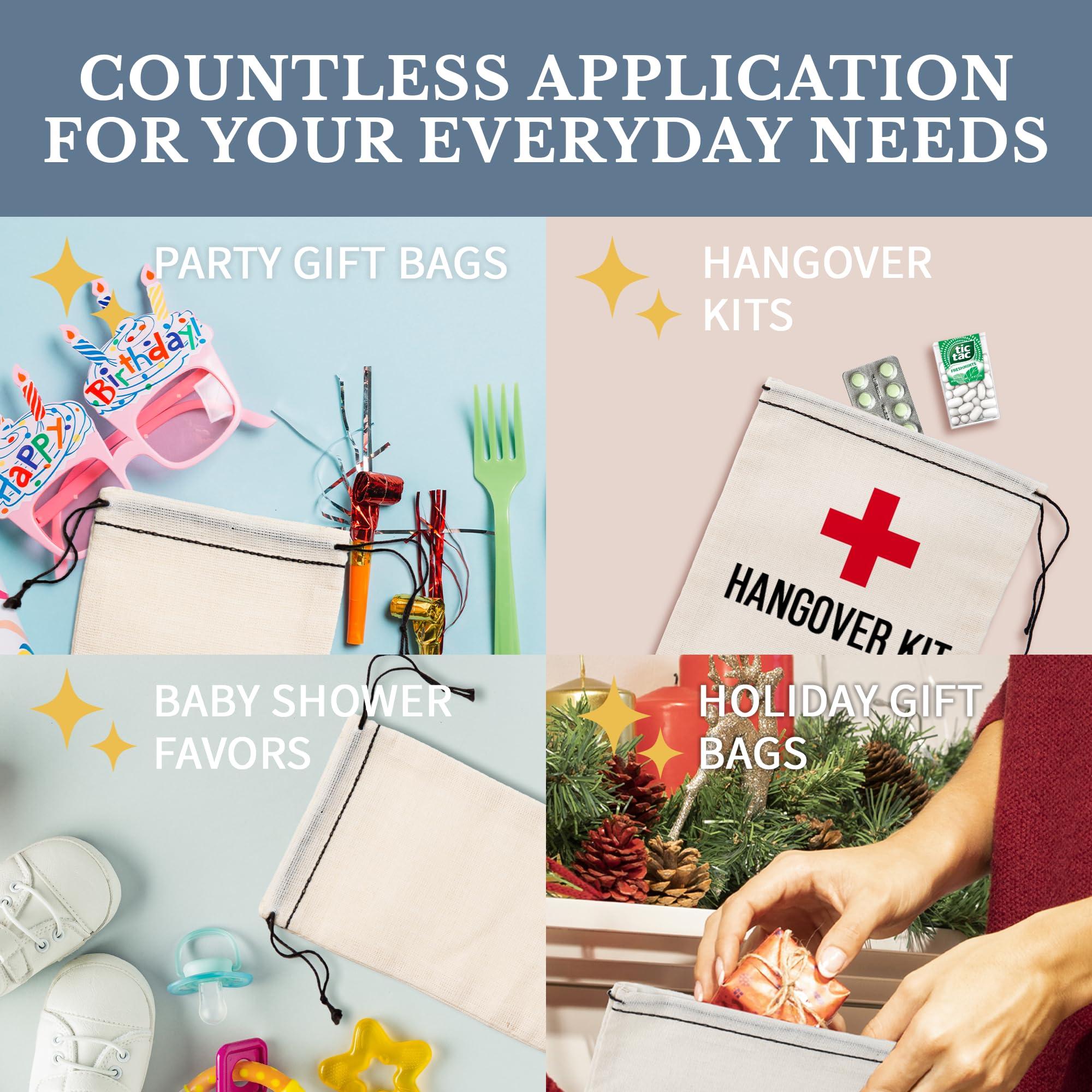 Celestial Gifts Celestial Gifts Muslin Bags with Drawstring 25pcs, 6x8 - Large Drawstring Bags Bulk - Drawstring Gift Bags for Party Favor and DIY Craft - 100% Cotton - Made in USA - (Black Hem and Drawstring)