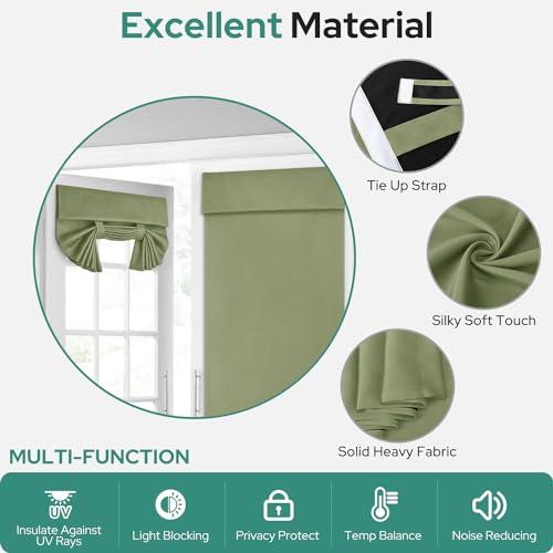 HOMEIDEAS HOMEIDEAS 100% Blackout French Door Curtains, Privacy Door Curtains for Window, 26 X 68 Inch Room Darkening Blinds, Thermal Insulated Window Shades for Bedroom, 1 Panel, Sage Green