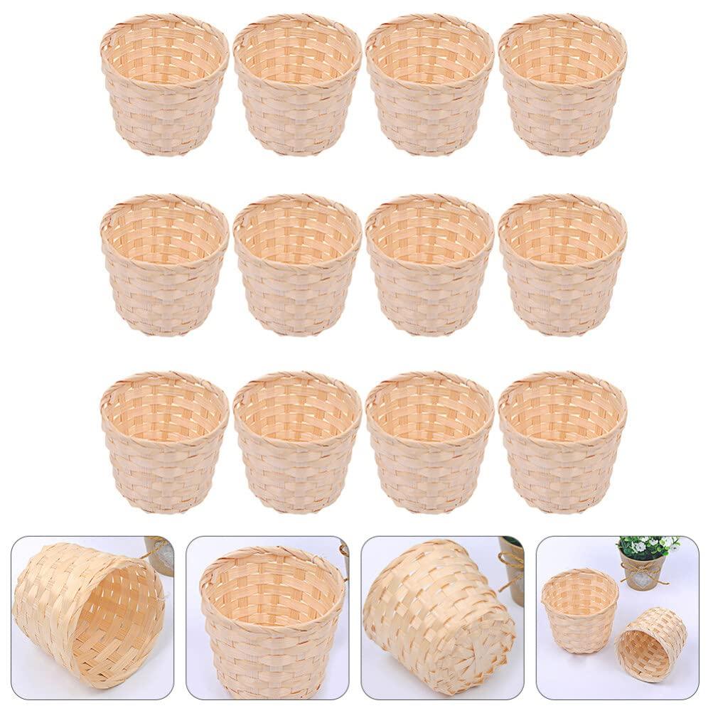 DEARMAMY DEARMAMY Mini Woven Basket 12Pcs Miniature Flower Basket Dollhouse Picnic Basket Tiny Party Favor Desktop Storage Container Farmhouse Decor