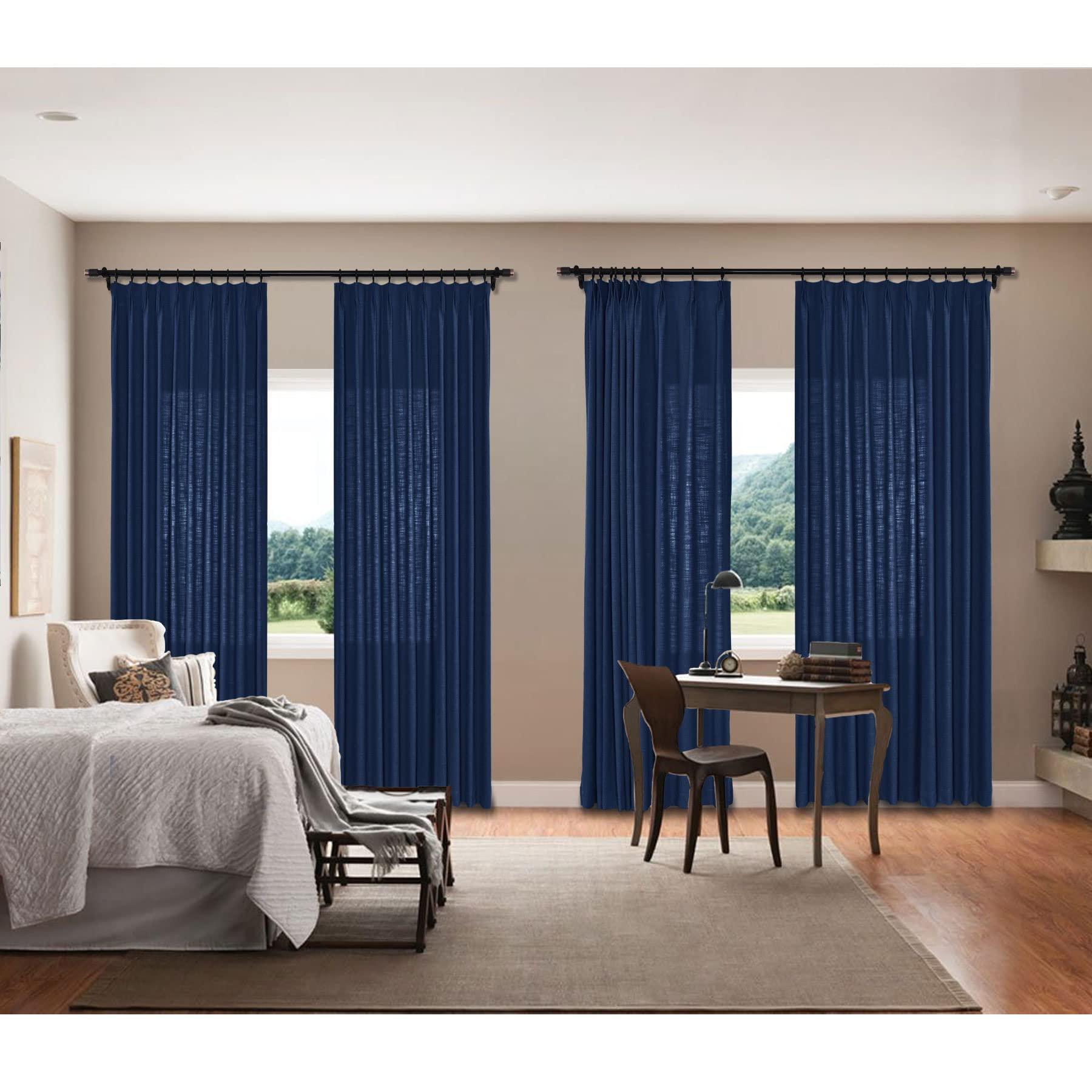 Fcosie Fcosie 50" W x 63" L Pinch Pleated Drapes for Traverse Rod Linen Textured Curtains Room Darkening Curtains for Girls Boys Teen Children Nursery Baby Kids Room, 2 Panels, Navy Blue