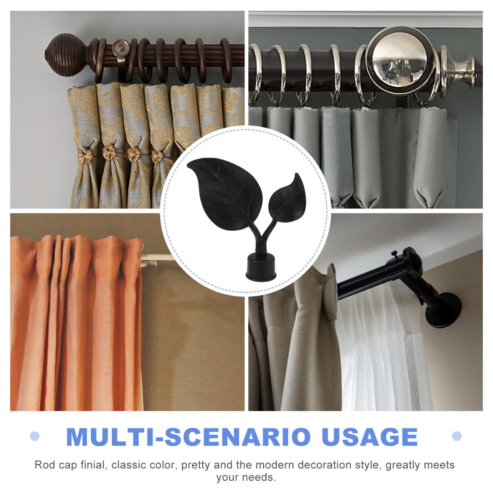 VOSAREA 4Pcs Curtain Rod Finials Drapery Rod Finials Leaf Shaped Curtain Pole End Caps Window Curtain Rod Head Plugs Black