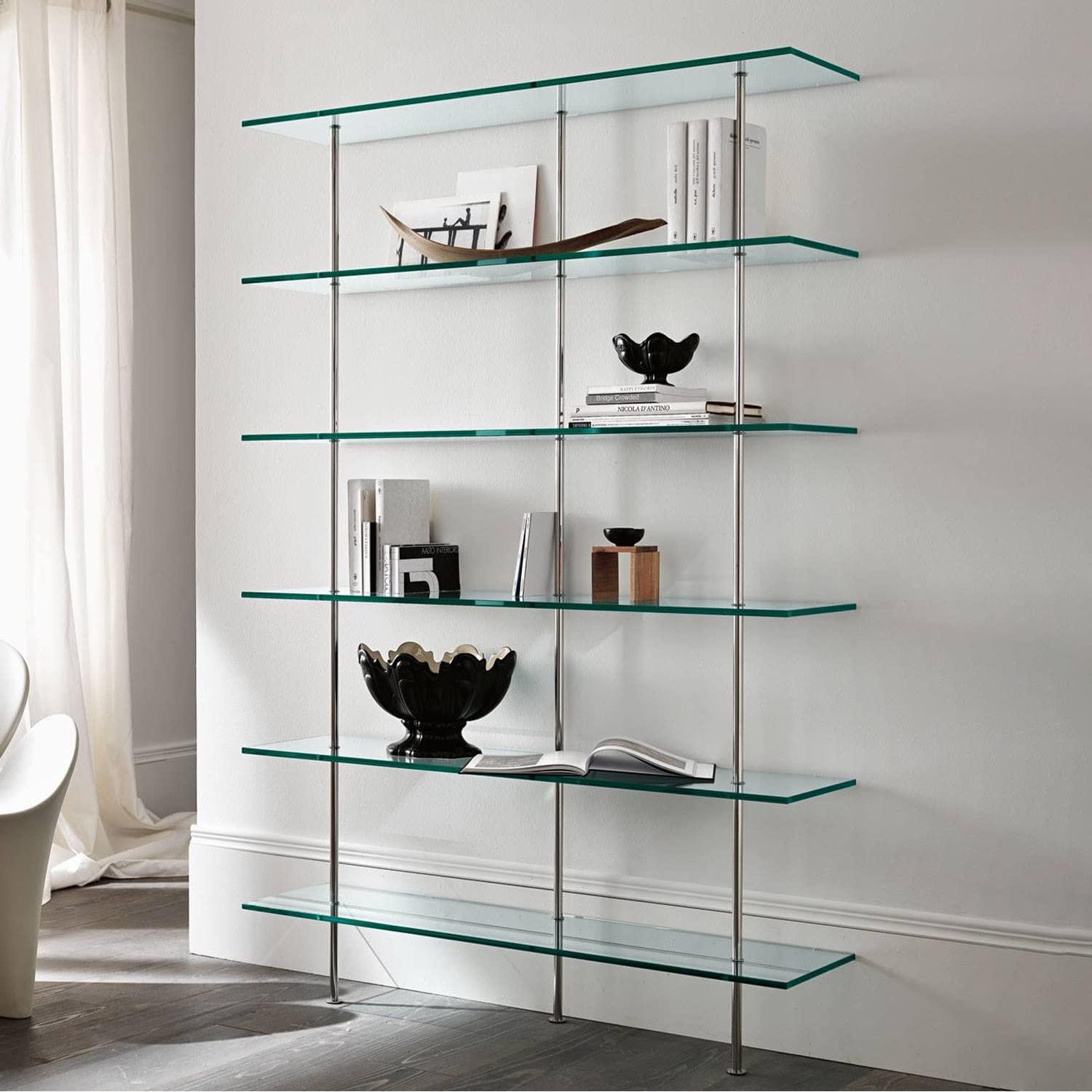 Fab Glass and Mirror Fab Glass and Mirror Rectangle Floating Glass Shelve, 12" X 24" Inches, 3/8 Thick Clear Glass with Flat Polished Edge-?Easy Installation with Screws, and Peacock Chrome Finish Brackets