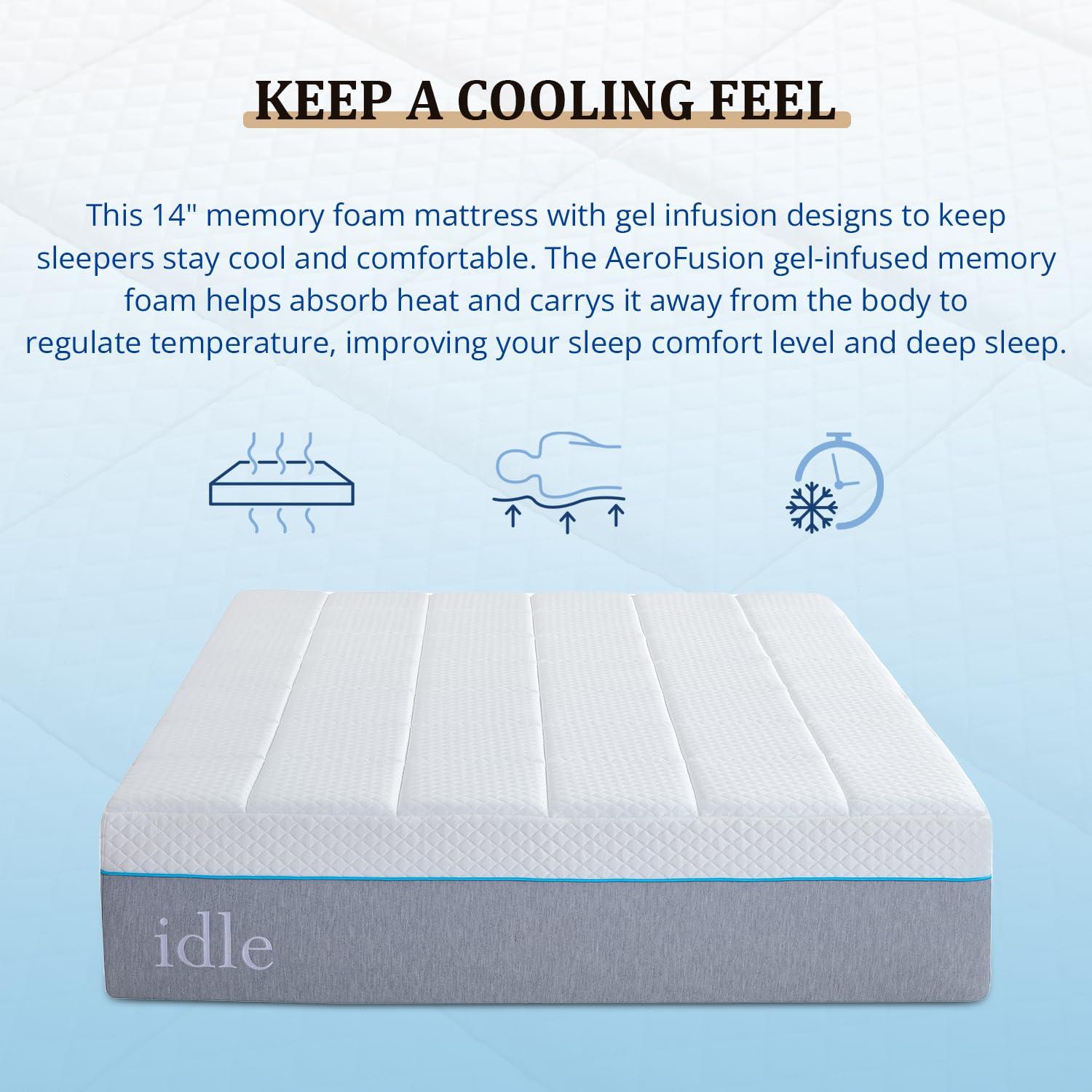 EGOHOME EGOHOME Full Mattress 14 Inch Cooling Gel Memory Foam, Fiberglass Free, Mattress Bed in a Box for Back Pain Relief, Medium Firm, CertiPUR-US Certified, 54x75x14, White
