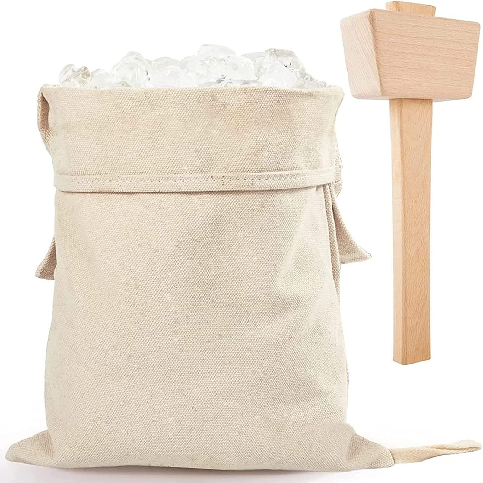 ANPHSIN Professional Lewis Ice Bags with Mallet Set,15.3 8.6 In Reusable Canvas Ice Crusher Bags with Wooden Mallet for Home Kitchen Bar Party Ice Crushing