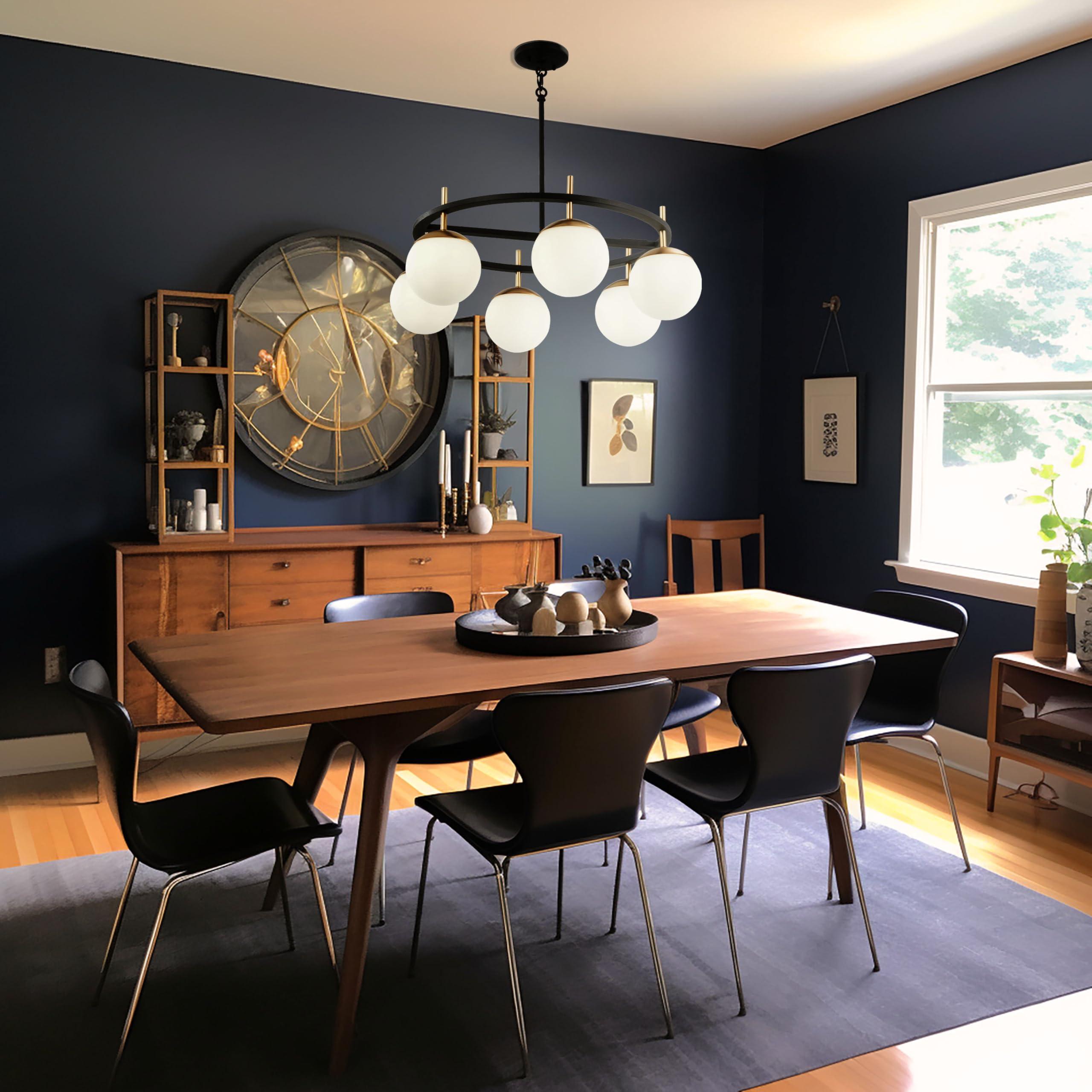 GEORGE KOVACS GEORGE KOVACS P1356-618 Alluria Pendant, 6-Light, 450 Total Watts, 9.75-in H x 27-in W, Weathered Black with Autumn Gold