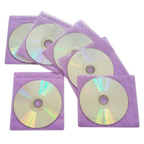 HAPPYLIVE SHOPPING 100 Pack Premium CD DVD Sleeves,Thick Non-Woven Material Double-Sided Refill Plastic Sleeve for CD and DVD Storage Binders Disc Case (Purple)