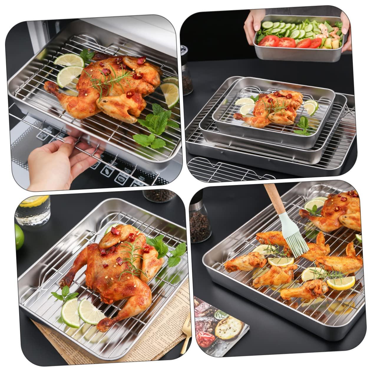 DECHOUS DECHOUS Stainless Steel Deep Broiler Pan for Oven Bread Baking Pan Net Rack Multifunctional Baking Tray Easy Clean Dishwasher Safe