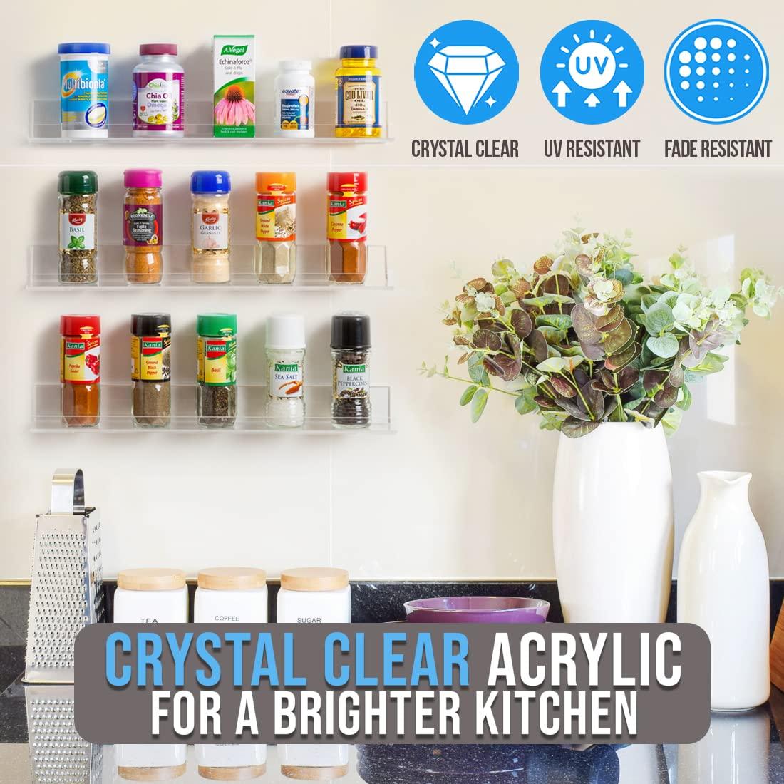 Pretty Display Pretty Display Wall Mounted Spice Rack Shelves [3-Pack] - Clear Acrylic 15\" Spice Shelves with Open Shelf Ends