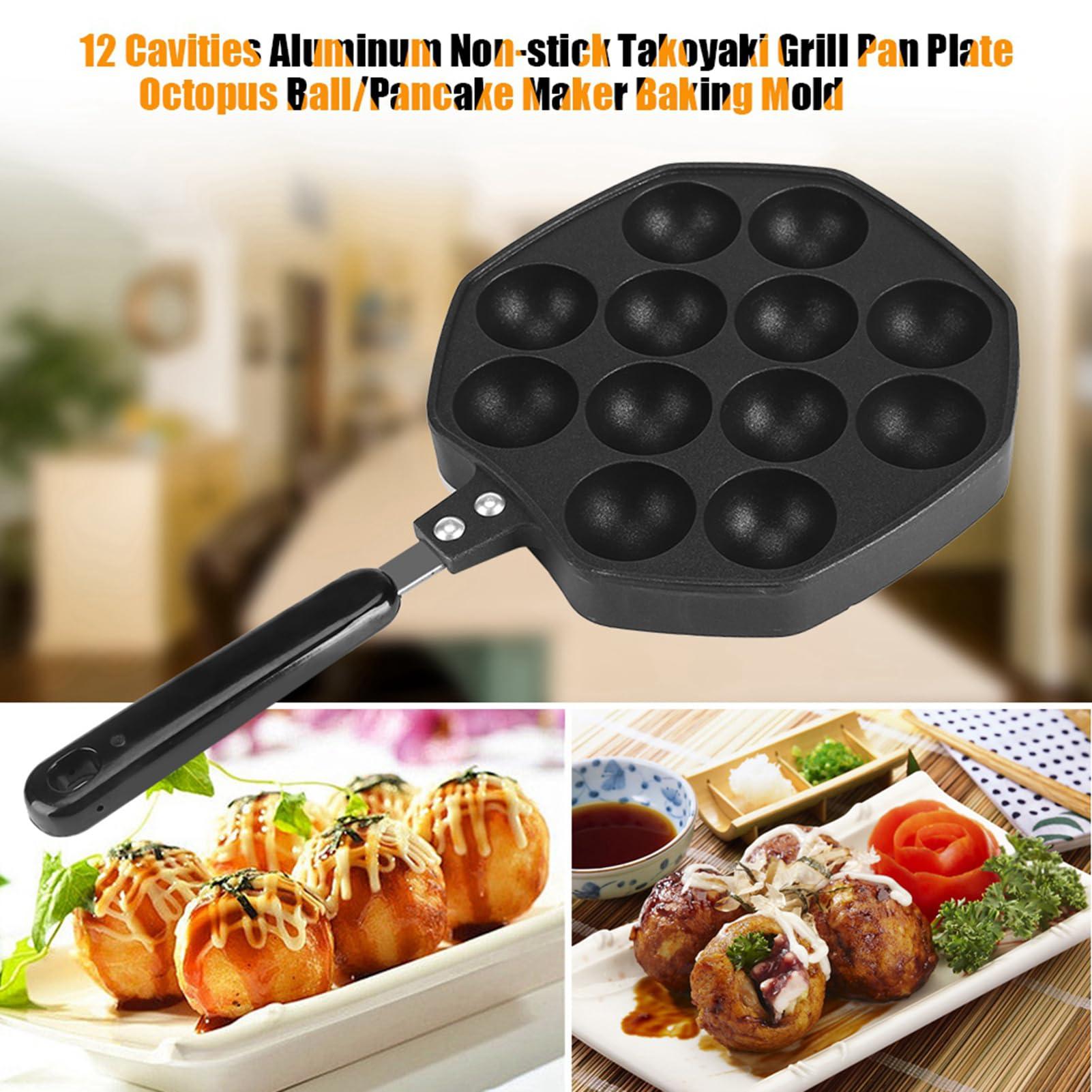 Gavigain Mini Pancake Pan, Cast Iron Aebleskiver Pan with 12 Cavities Aluminum Ebelskiver Pan Griddle Half Sphere Takoyaki Maker for Pancake Maker, Danish Stuffed, Baking Cooking