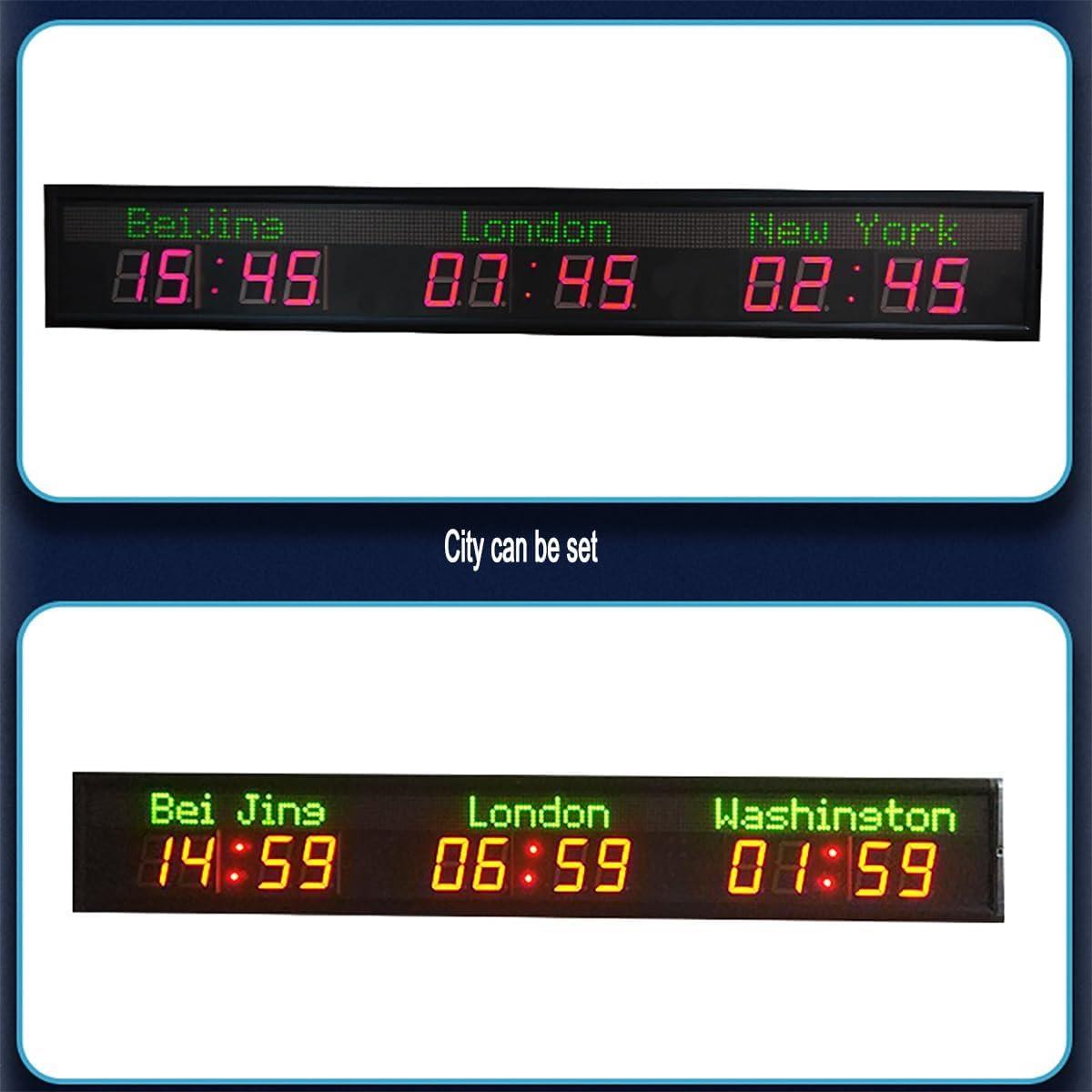 Kadxyan Kadxyan Time Zone Clocks for The Wall, World Clock Multiple Time Zones, 3 Time Zone Clocks, WiFi Connection, City Can Be Changed, Suitable for Multinational Hotels, Airports, Entertainment Venues