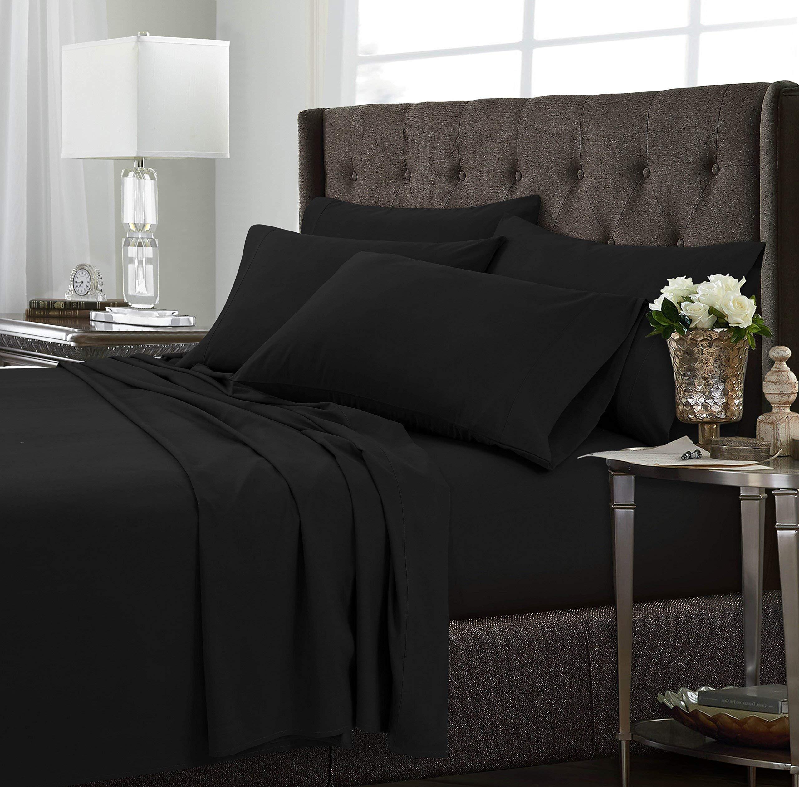Plaza Cotton Collection Split-King (39x80) Adjustable Bed Size Sheets Soft Egyptian Cotton 5-PCs Sheet Set Fits Mattress 16-18\" Pockets, Black Color 550 Thread Count (Pattern : Solid)