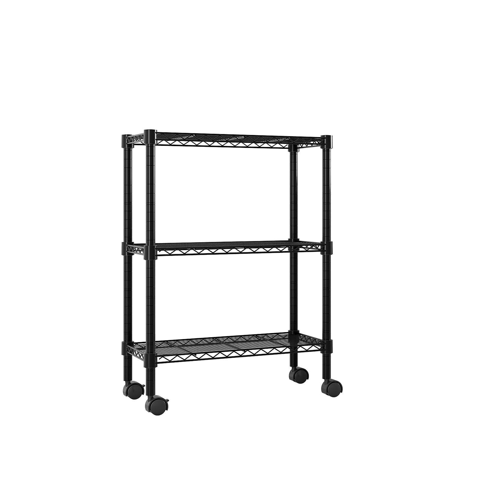 Hikarinowa 2 Tier Wire Rolling Storage Rack,Heavy Duty Adjustable Metal Wire Storage Shelving Units,Metal Kitchen Rolling Storage Cart,Wire Rolling Utility Cart,with Wheels,for Home,Office (Black-B, 60x35x85cm)