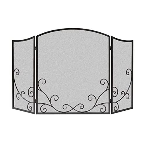 RsFiL Fire Screen/Spark Fire Guard Panel Fireplace Screen Floor Home Fireplace Tri-fold Screen Partition Anti-Real Fire Decoration Belt Mesh Stove Fence Iron Black Fireguard