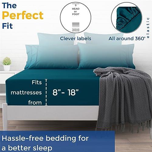 THREAD SPREAD THREAD SPREAD 100% Egyptian Cotton Fitted Sheet Twin Size - 600 Thread Count 16\" Deep Pocket Twin Fitted Sheet Only, Soft Cooling Sateen Elastic Bottom Sheet, Fits College Dorm Mattress, Teens - Teal