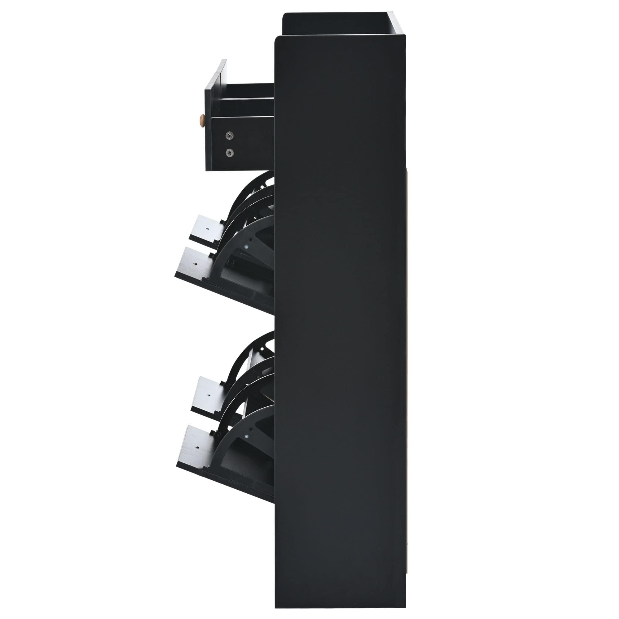 Quarte Multifunctional Shoe Cabinet with 4 Flip Drawers,Free Standing Shoe Rack with 2 Drawers and Adjustable Shelf,for Entryway Hallway Foyer Mudroom (Black@z)