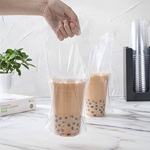 Restaurantware Restaurantware Basic Nature Plastic Drink Carriers 100 Single Cup Plastic Bags For Cups - Disposable With Handles Clear Plastic Drink Delivery Bags For Delivery Coffee Tea Juice