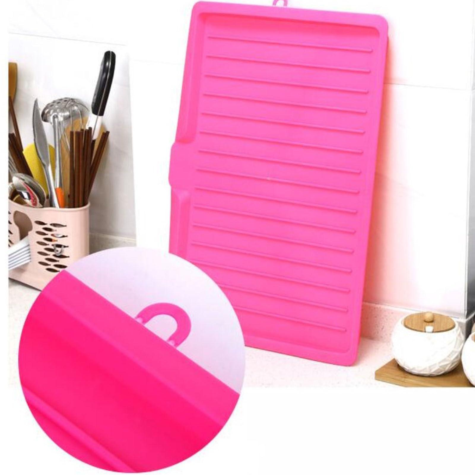 Sunicon Sunicon Kitchen Dish Drain Board, Kitchen Counter Drying Rack Dish Drainer Tray with Side Drop Slope Diversion and Non Slip Base for Bowl Cup Kitchenware, Rose Red