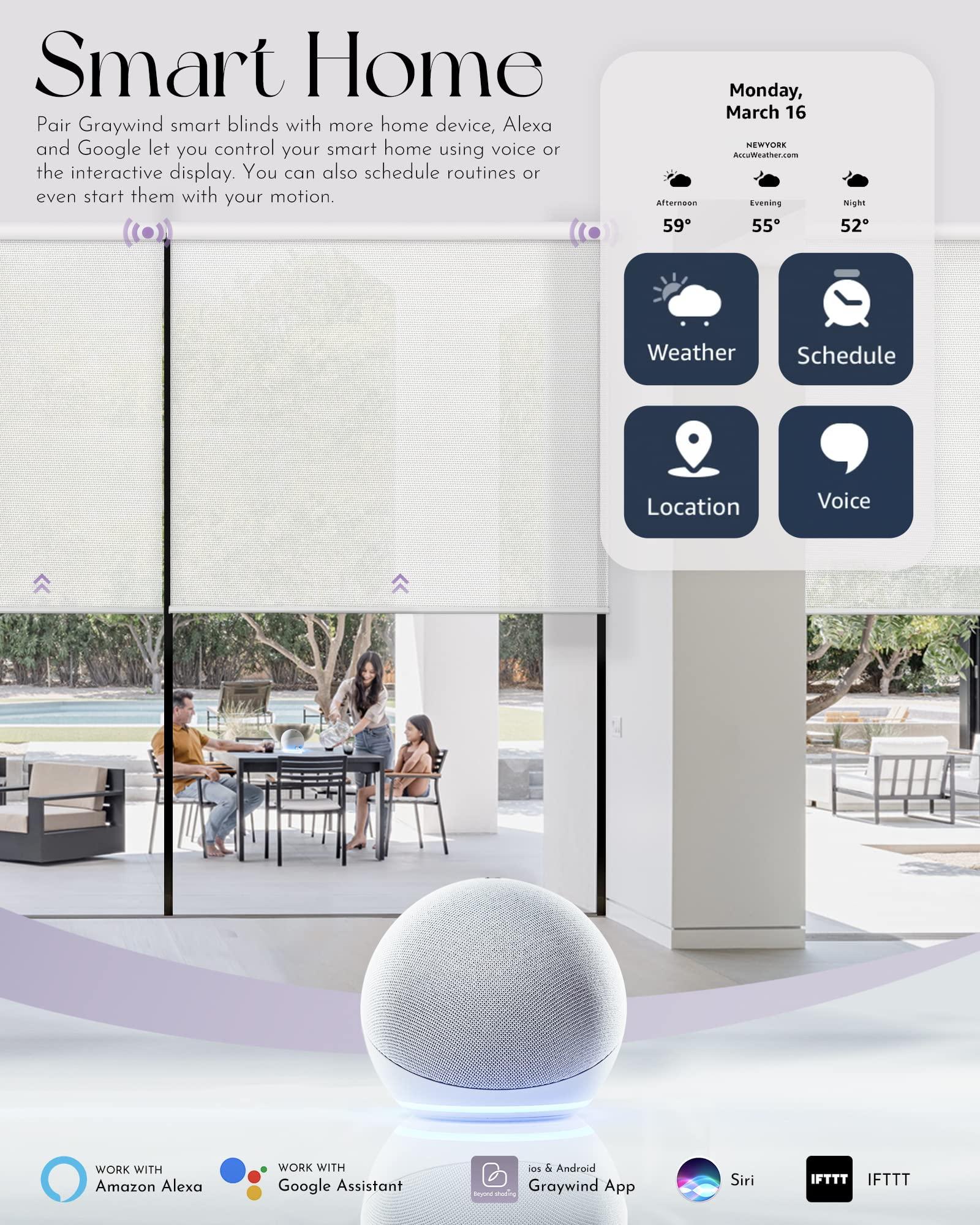 Graywind Graywind Motorized Solar Shades Compatible with Alexa Google Hardwired WiFi Smart Light Filtering Blind Remote Control Automated Blinds Electric Window Shade, Custom Size (5% Openness Black)