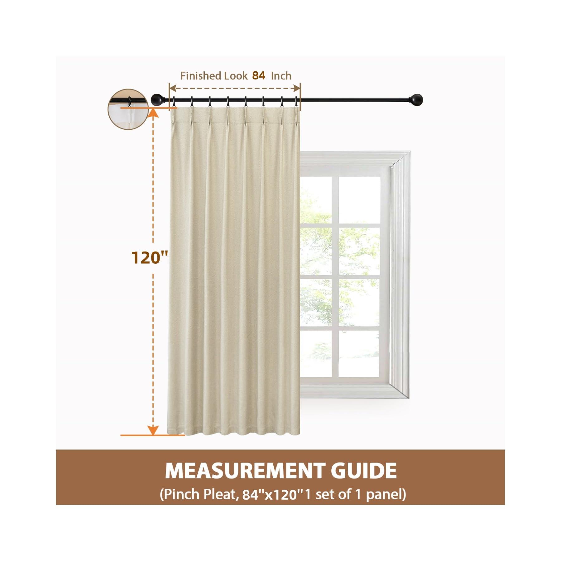 LIYAXUN LIYAXUN Pinch Pleated Curtains, Beige Curtains 120 inch Long for Living Room, Thermal Insulated, 80% Blackout Beige Drape, Pinch Pleat Drapes with Hooks (Beige, 1 Panel, W84 x L120 inch)