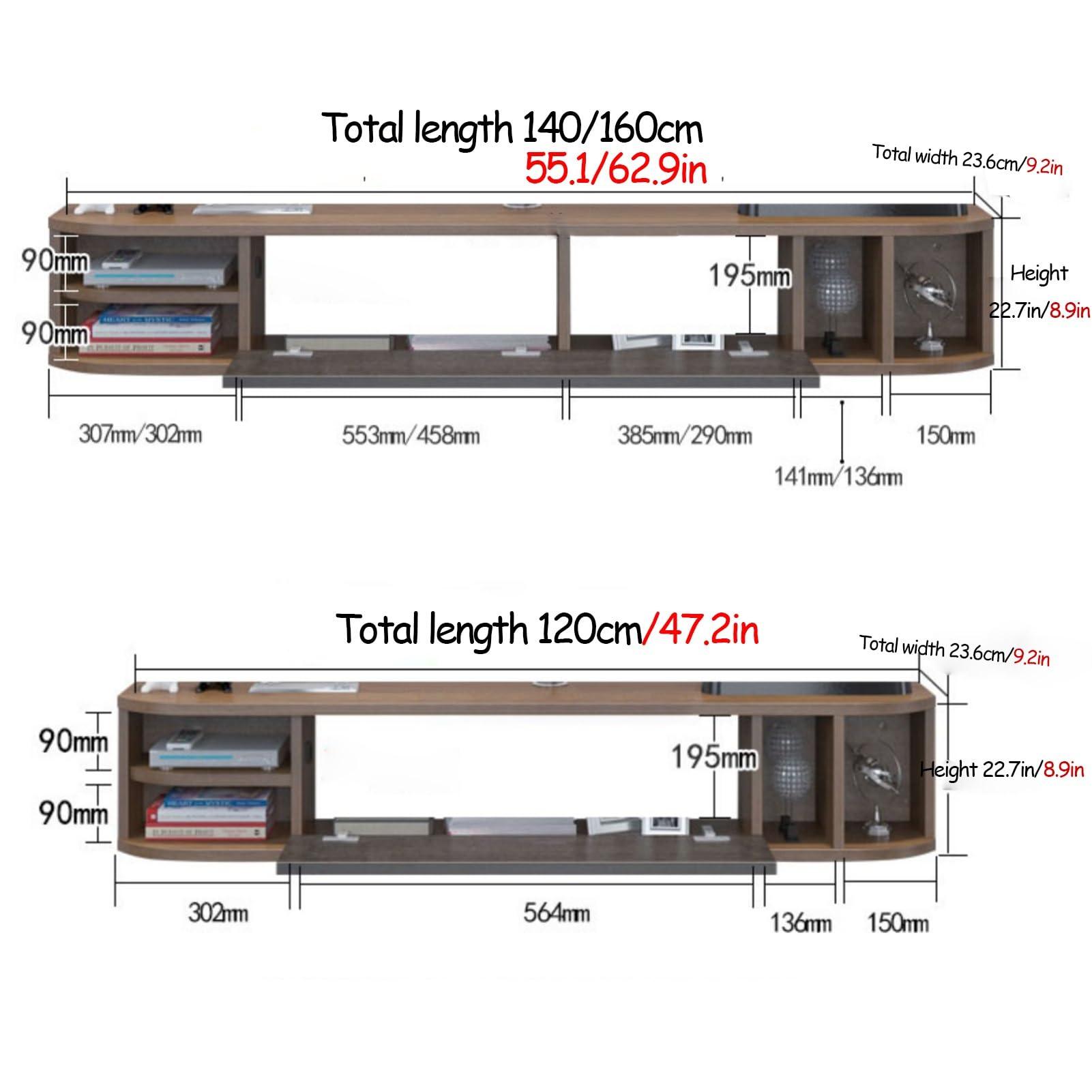 HOLGVE HOLGVE TV Stand, Entertainment Center, Wall-Mounted Tv Consoles for Living Room, Tv Cabinet Wood, Tv Stands for Living Room Bedroom, Flap Door Design(Walnut,140x22.7cm/59x8.9in)