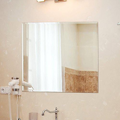 Fab Glass and Mirror Fab Glass and Mirror Wall Mounted 18"x18" Frameless Square Mirror | 1" Beveled Edge Mirror with Hooks for Bathroom Wall, Hallway, Bedroom, Makeup Vanity