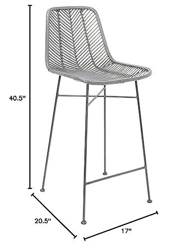 Bloomingville Bloomingville Boho Rattan and Metal Bar Stool, Grey and Black