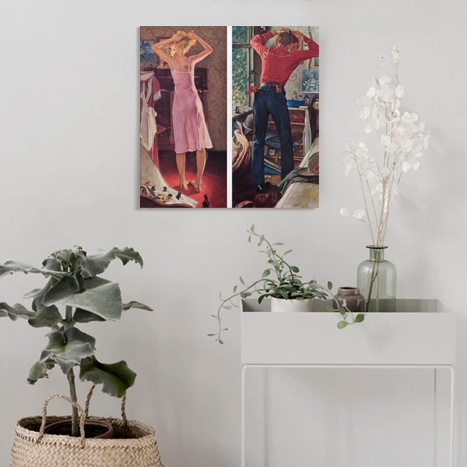 NIZHNAO 35+ Norman Rockwell Canvas Illustration Before The Date, 1949 by Norman Rockwell Retro Canvas Art Poster and Wall Art Picture Print Modern Family Bedroom Decor Posters 28x28inch(70x70cm)