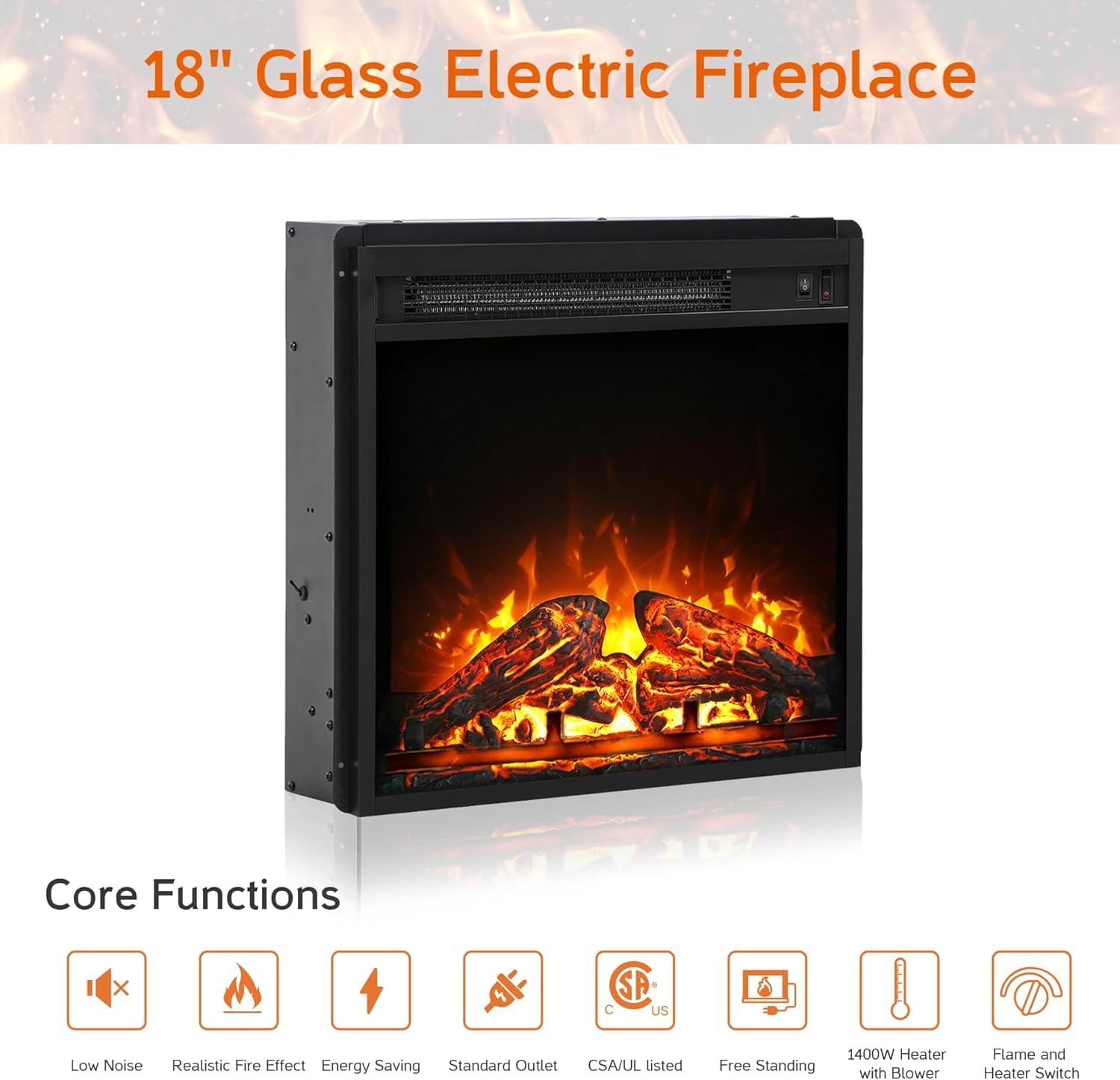 WAMPAT WAMPAT 18\" Electric Fireplace, in-Wall Recessed with Heater, Linear Wall Fireplace with Thermostat, Small Electric Stove for Bedroom Office, 1400W