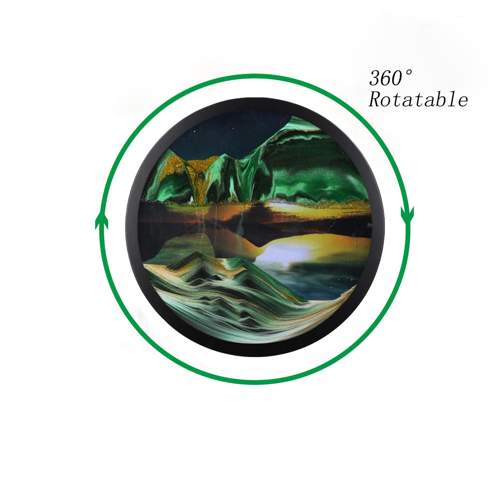 Heuanpte 23.6\" Moving Sand Art Wall Decor, 3D Flow Sand Painting Wall Sculptures Deep Sea Moving Sand Art Wall Decor Wall Sand Art 360 Rotating Wall Mounted Sand Painting Art Living Room and Office Decoration