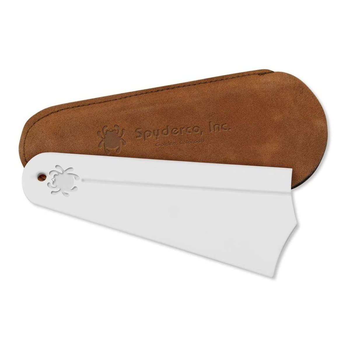 Spyderco Spyderco Fine Grit Golden Stone Sharpener - Alumina Ceramic, Duckfoot Shape, Versatile Sharpening Device, with Suede Case - Model 308F