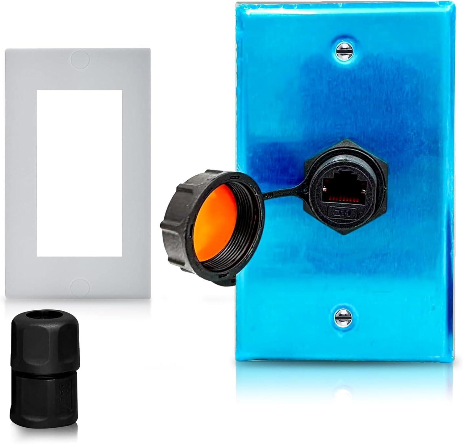 ETS Ethernet Wall Plate with RJ45 Wall Plate Connector IP67 Waterproof Ethernet Wall Outlet for Outdoor Use Stainless Steel Cat5e, Cat6 and Cat 6a Female to Female Bulkhead Jack