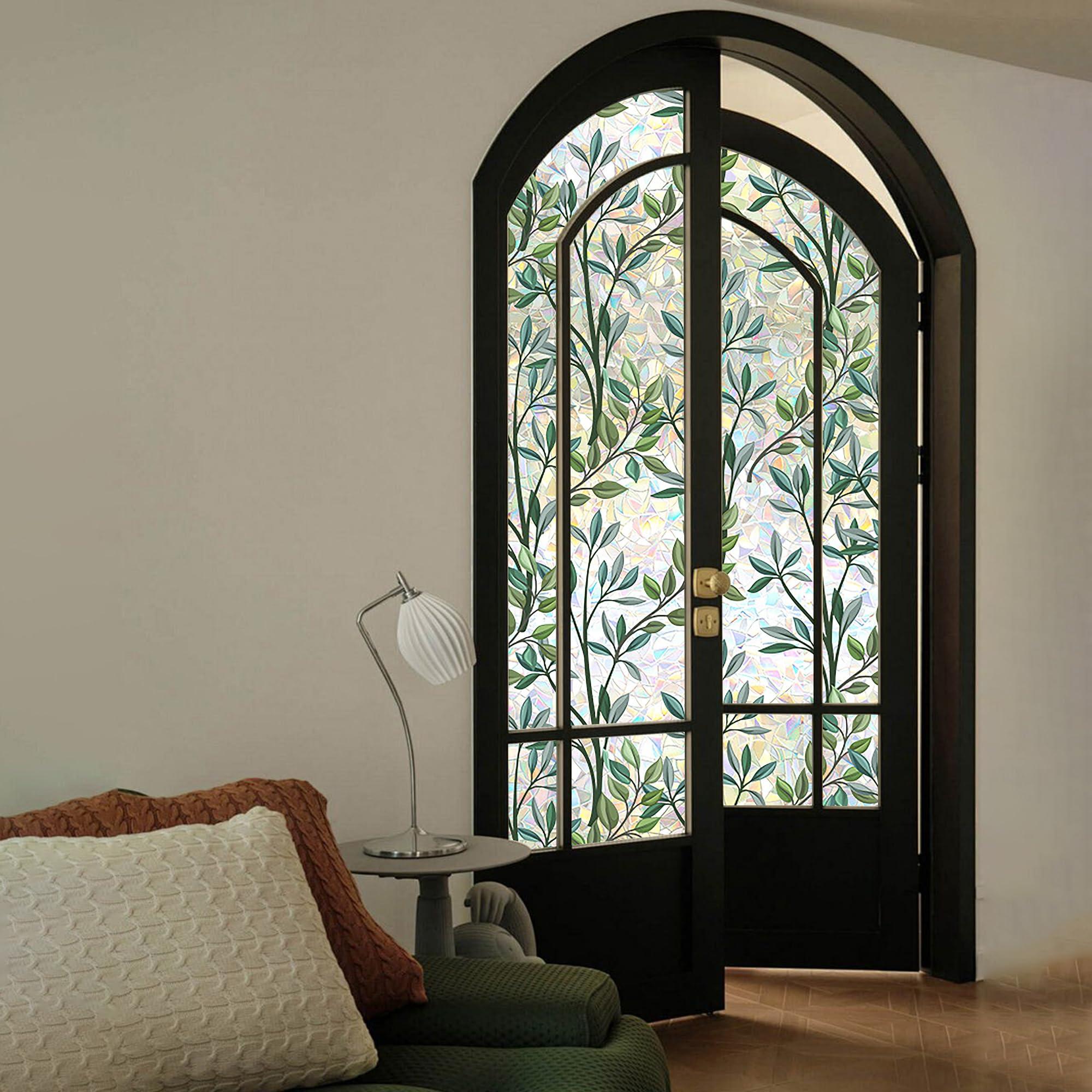 ACOSIY Stained Glass Window Film, Privacy Film for Glass Windows, Decorative Window Cling, Window Coverings Film for Bathroom Home Office, Non Adhesive Window Cling Film (Green)