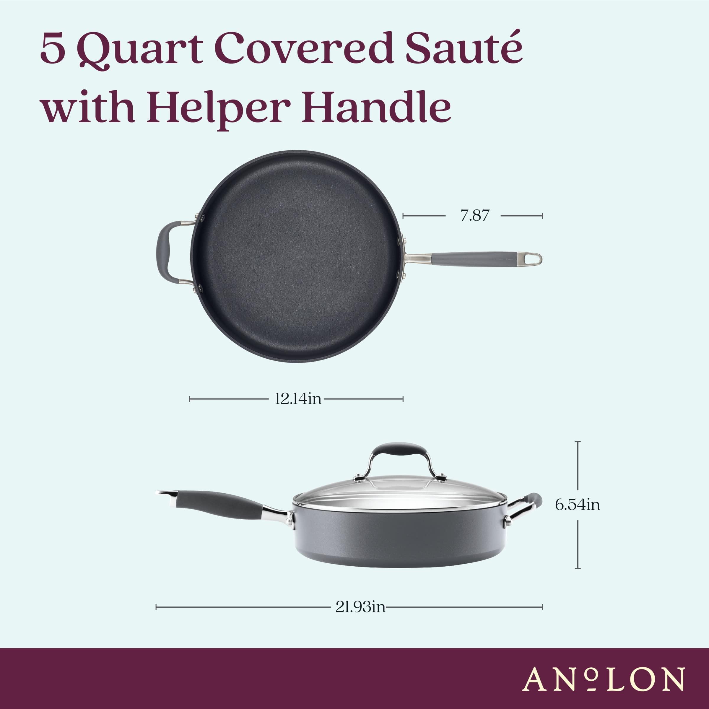 Anolon Anolon Advanced Home Hard Anodized Nonstick Saut Pan with Helper Handle and Lid, 5 Quart - Moonstone