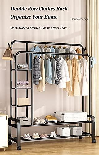 HomeLoft Basics Metal Heavy Duty Garment Rack with 5 Storage Shelf, Multifunction Clothes Rail on Wheels, Easy to Assemble (135x50x154cm)