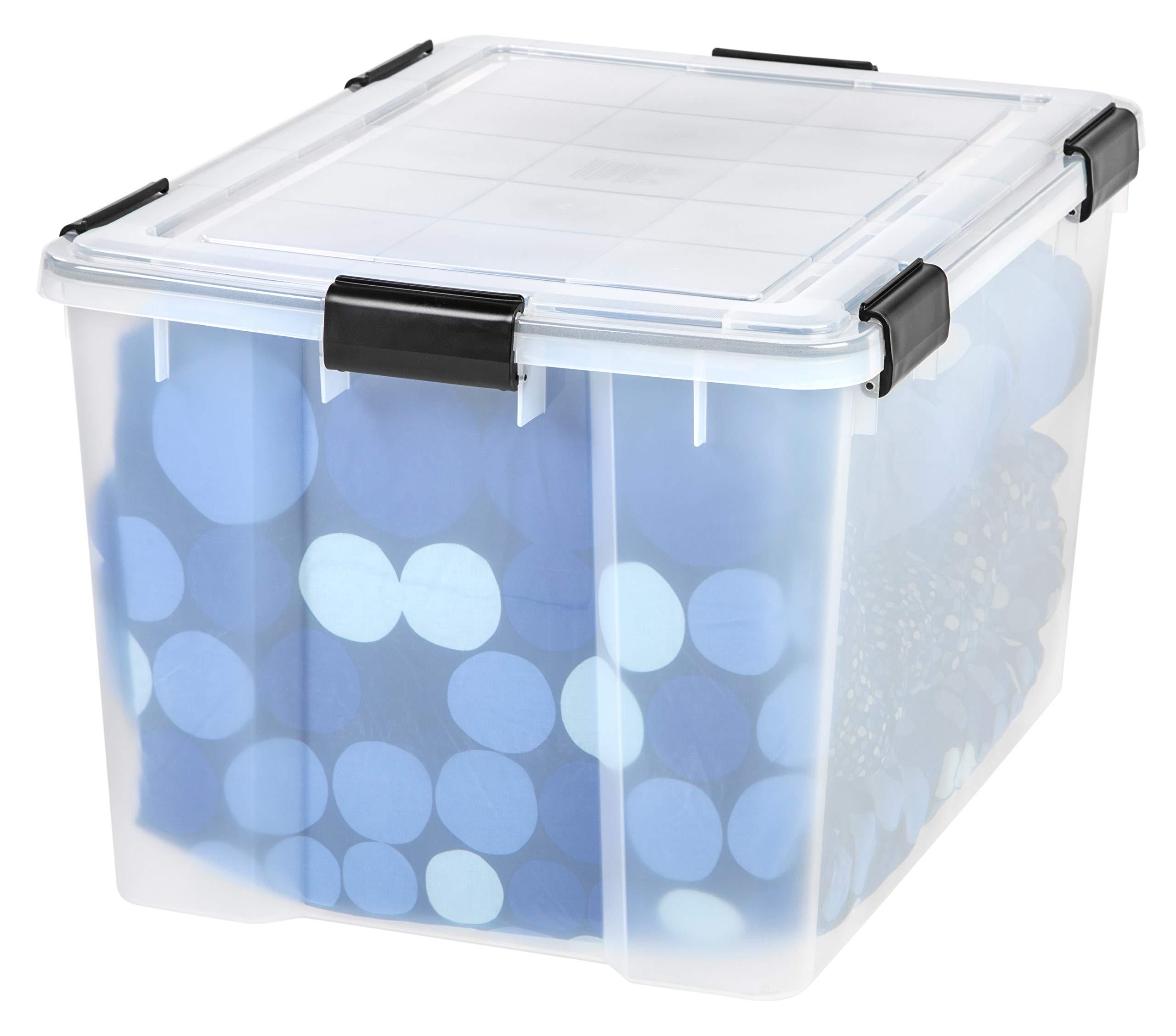 IRIS USA, Inc. IRIS USA 74 Quart WEATHERPRO Plastic Storage Box with Durable Lid and Seal and Secure Latching Buckles, Weathertight, Clear with Black Buckles, 1 Pack